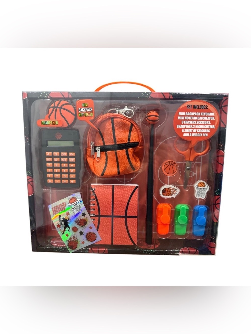 Basketball-Themed Stationery Set With Mini Backpack, Notebook Calculator, Scisso